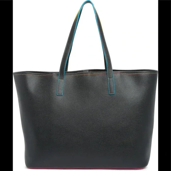 KURT GEIGER LONDON Richmond Shopper Black Tote Bag With Rainbow Lined Stitching - Picture 8 of 9